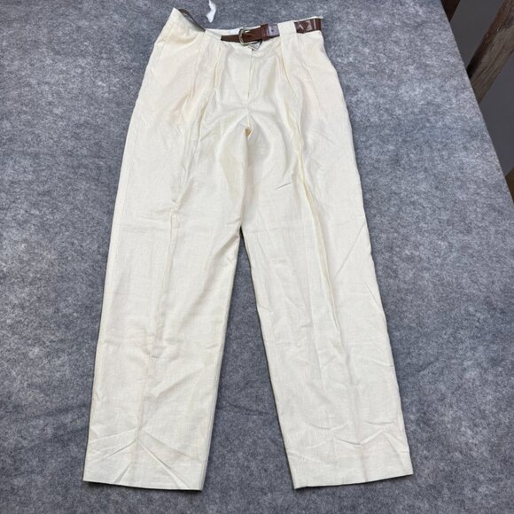 Emma James Pants Womens Sz 16 Cream Linen Blend Belt VTG High Rise Straight NEW - Picture 1 of 11